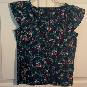 Tommy Hilfiger — Navy Floral Ruffle Sleeve Top